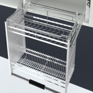 Stainless steel dish rack pull down basket